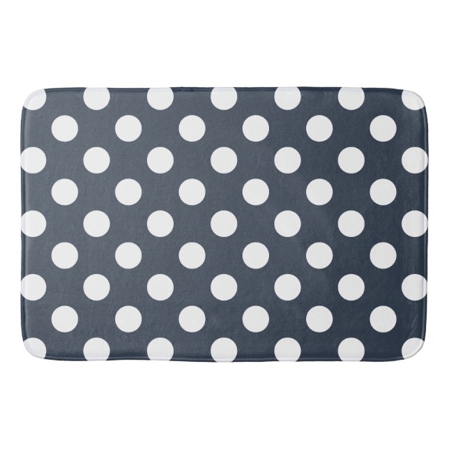 White polka dots on blue-grey bath mat (Front)