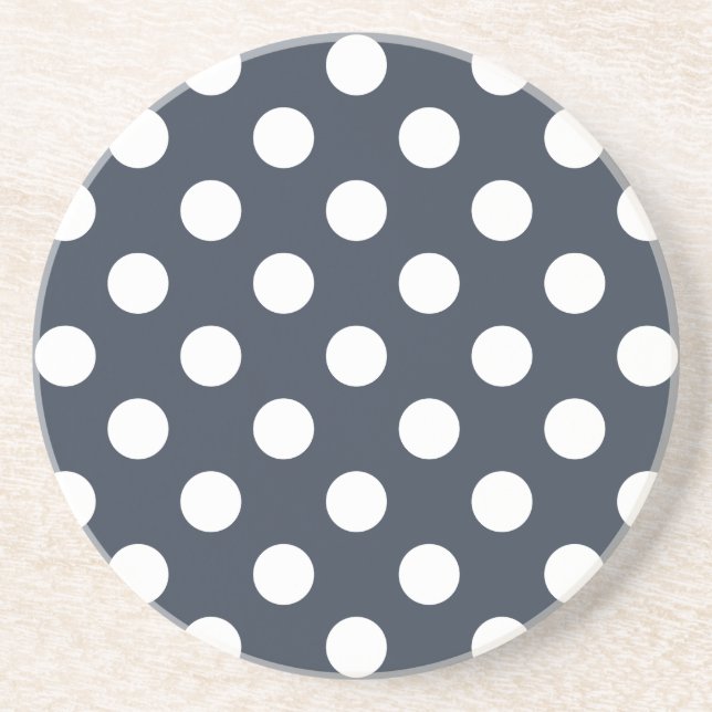 White polka dots on blue-grey coaster (Front)