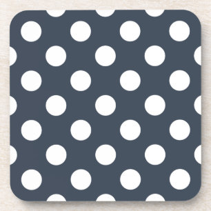 White polka dots on blue-grey coaster