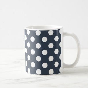 White polka dots on blue-grey coffee mug