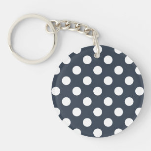 White polka dots on blue-grey keychain