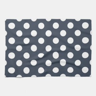 White polka dots on blue-grey kitchen towel