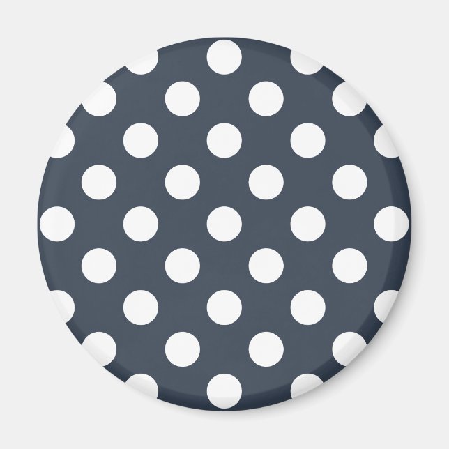 White polka dots on blue-grey magnet (Front)