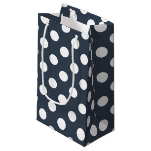 White polka dots on blue-grey small gift bag