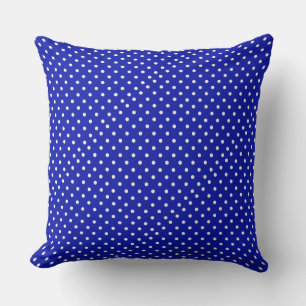 white polka dots on blue throw pillow