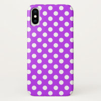 White polka dots on bright purple