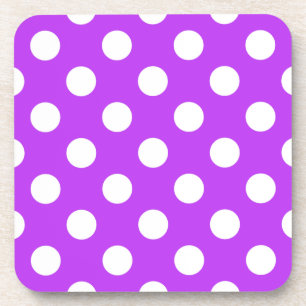 White polka dots on bright purple coaster