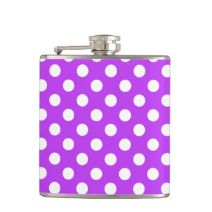 White polka dots on bright purple hip flask