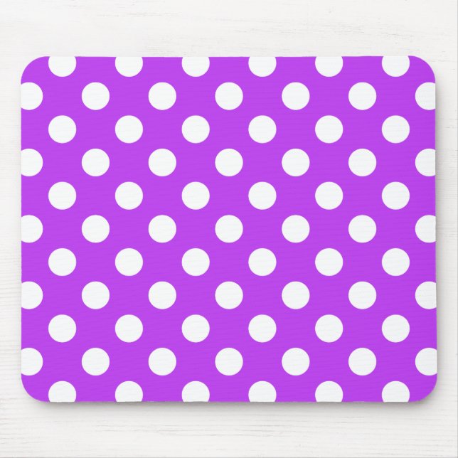 White polka dots on bright purple mouse pad (Front)