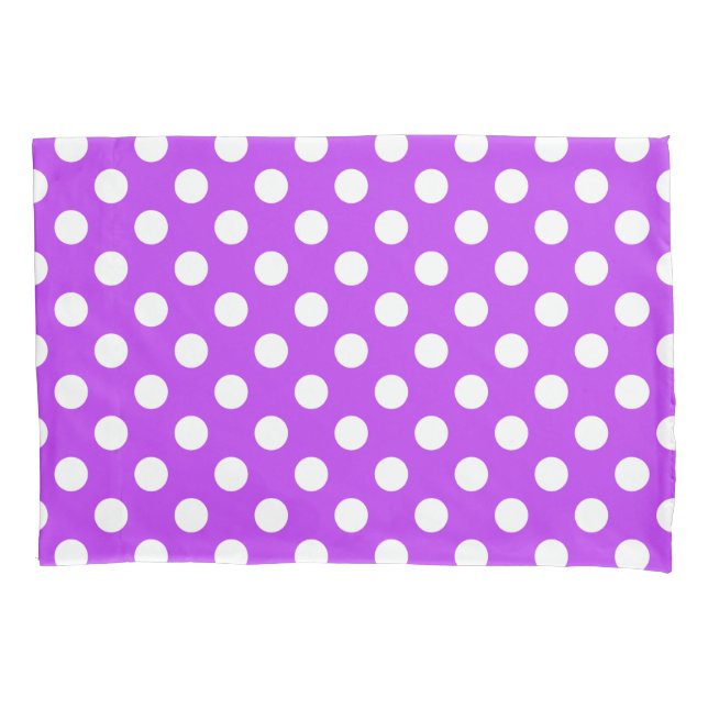 White polka dots on bright purple pillowcase (Front)