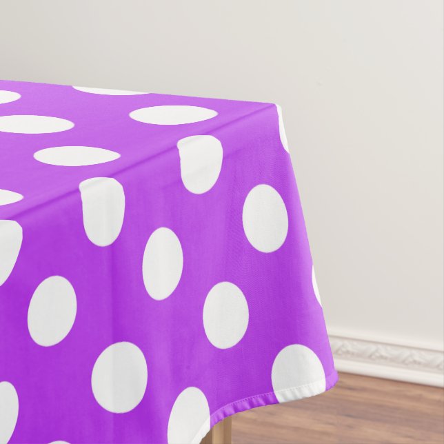 White polka dots on bright purple tablecloth (In Situ)