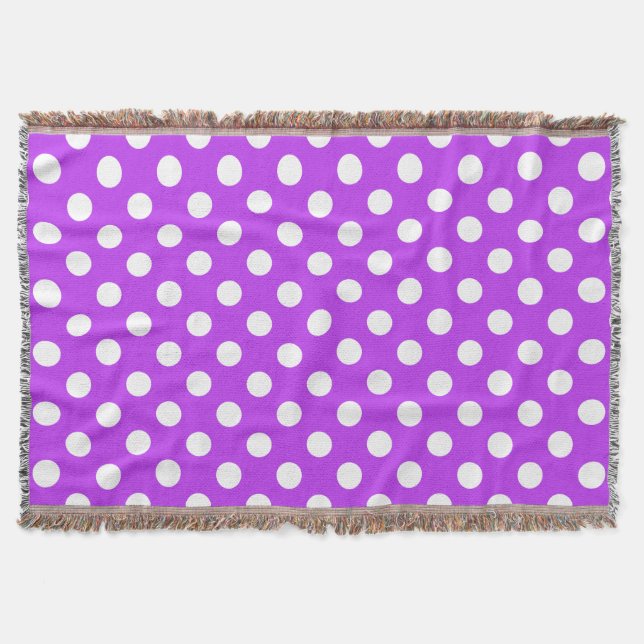 White polka dots on bright purple throw blanket (Front)