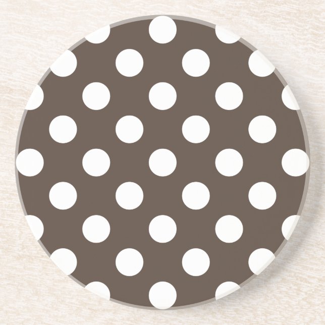 White polka dots on brown coaster (Front)