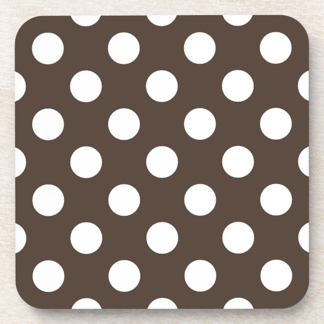 White polka dots on brown coaster (Front)