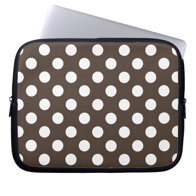 White polka dots on brown laptop sleeve (Front)