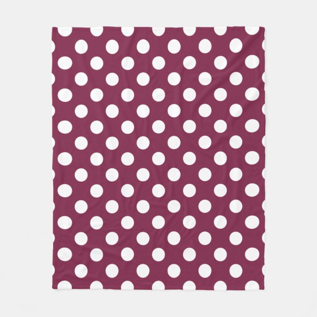 White polka dots on burgundy fleece blanket (Front)