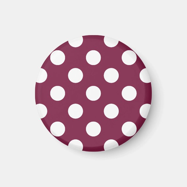 White polka dots on burgundy magnet (Front)