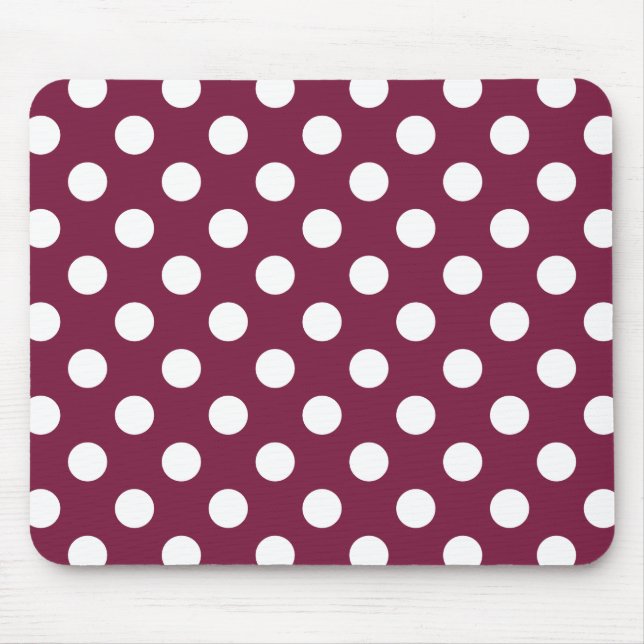 White polka dots on burgundy mouse pad (Front)