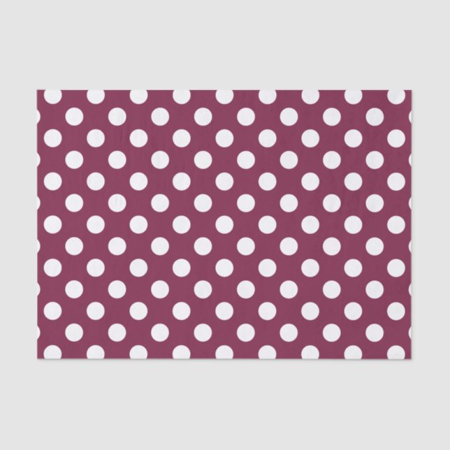 White polka dots on burgundy tissue paper (Front)