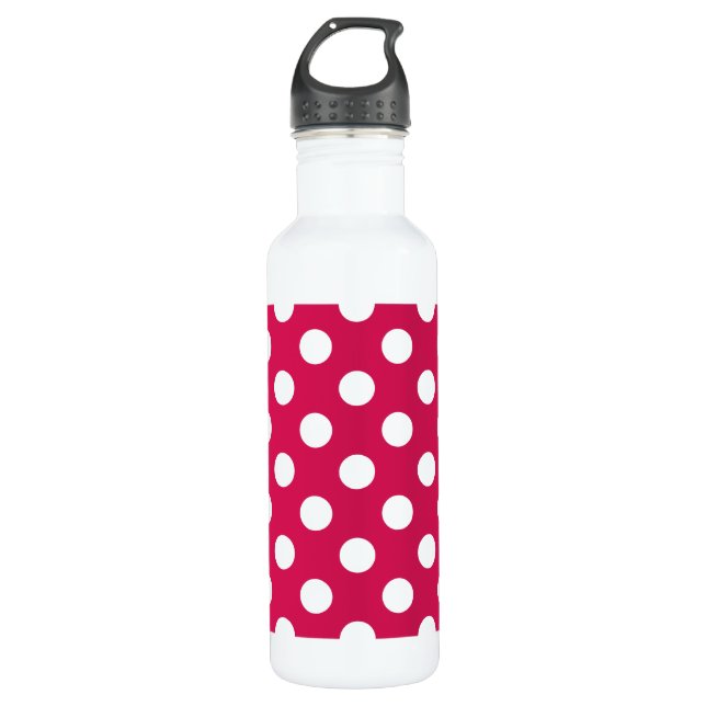 White polka dots on cerise 710 ml water bottle (Front)