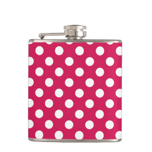 White polka dots on cerise hip flask
