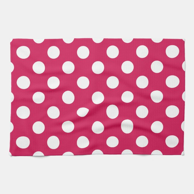 White polka dots on cerise kitchen towel (Horizontal)