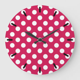 White polka dots on cerise large clock