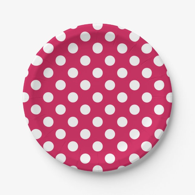 White polka dots on cerise paper plate (Front)