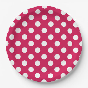 White polka dots on cerise paper plate