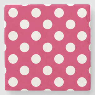 White polka dots on cerise stone coaster