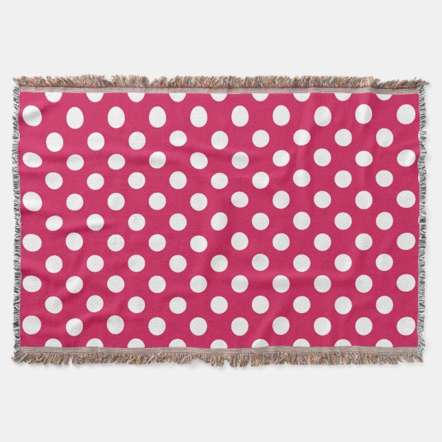 White polka dots on cerise throw blanket (Front)