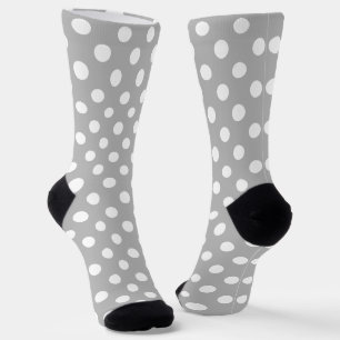White Polka Dots on Chrome Grey Background Socks