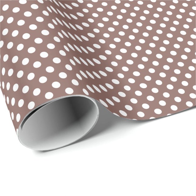White Polka Dots on Cognac Brown Wrapping Paper (Roll Corner)