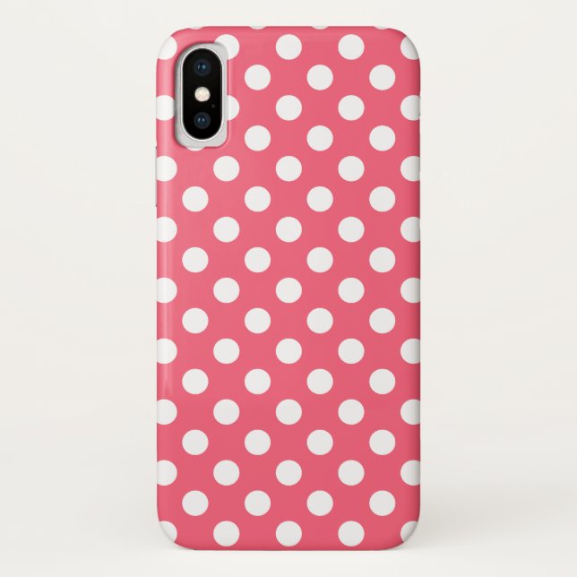 White polka dots on coral Case-Mate iPhone case (Back)