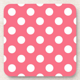 White polka dots on coral coaster