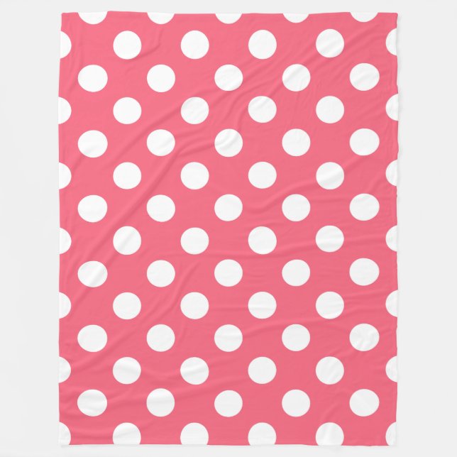 White polka dots on coral fleece blanket (Front)