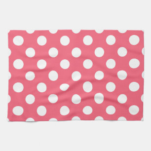 White polka dots on coral kitchen towel