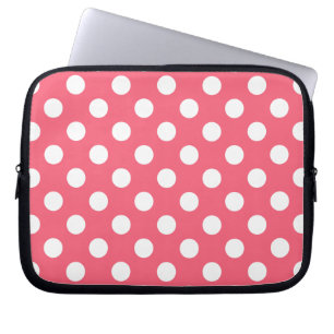 White polka dots on coral laptop sleeve