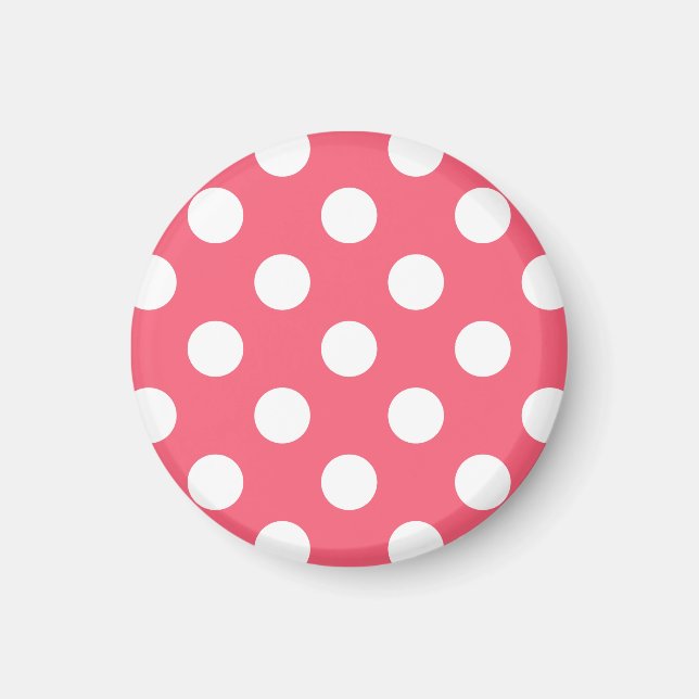White polka dots on coral magnet (Front)