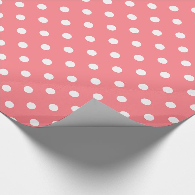 White Polka Dots on Coral Pink Wrapping Paper (Corner)