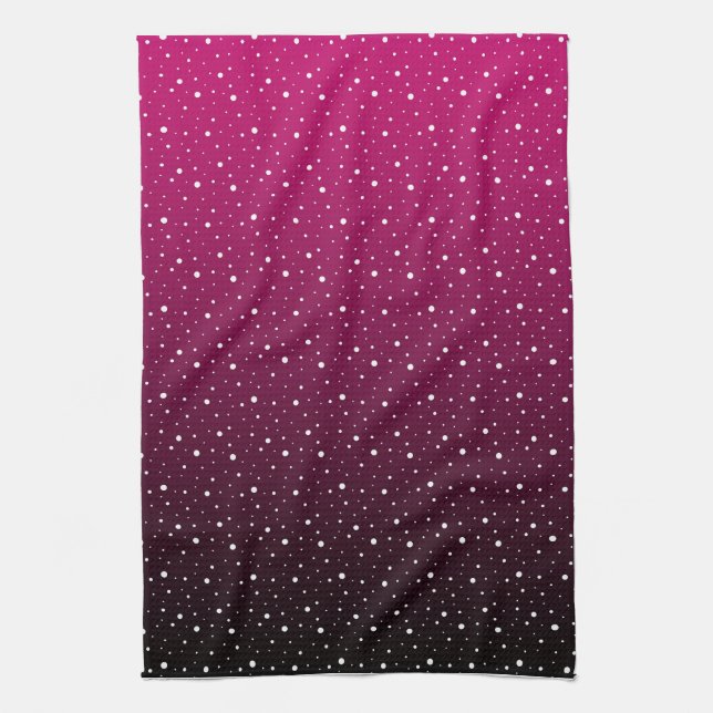 White polka dots on crimson and black gradient. kitchen towel (Vertical)