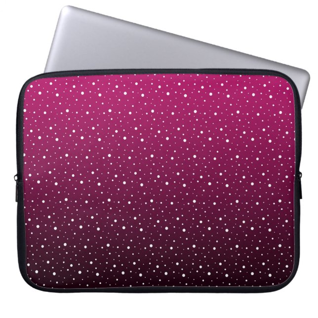 White polka dots on crimson and black gradient. laptop sleeve (Front)