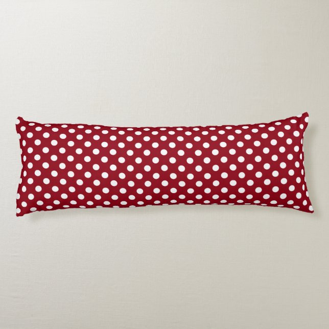 White Polka Dots on Crimson Red Body Pillow (Back)