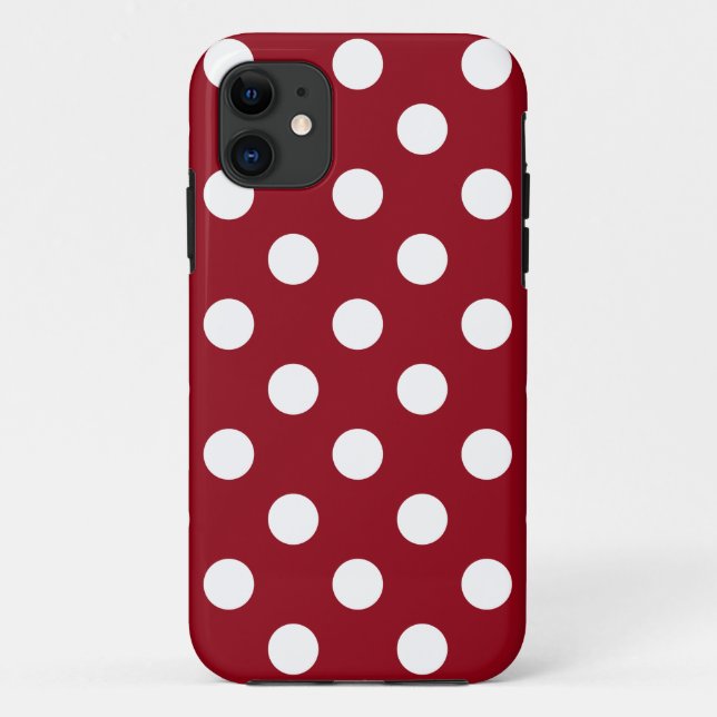 White Polka Dots on Crimson Red Case-Mate iPhone Case (Back)