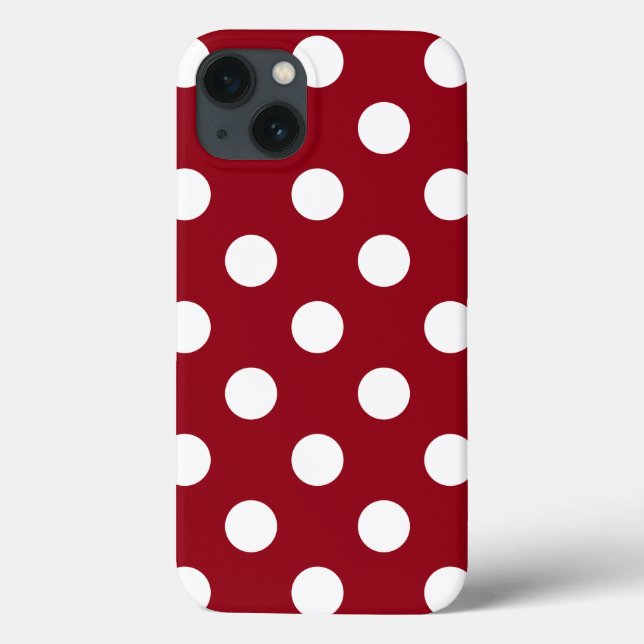 White Polka Dots on Crimson Red Case-Mate iPhone Case (Back)