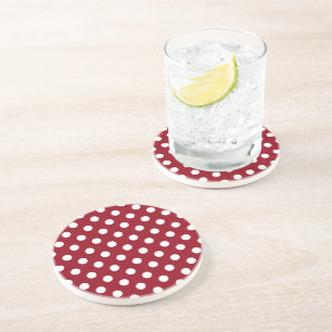 White Polka Dots on Crimson Red Coaster