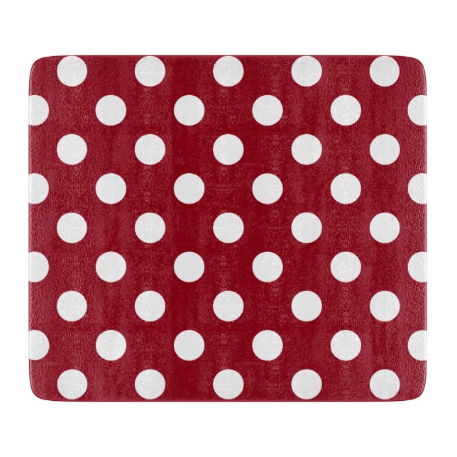 White Polka Dots on Crimson Red Cutting Board (Front)