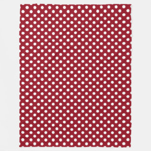 White Polka Dots on Crimson Red Fleece Blanket
