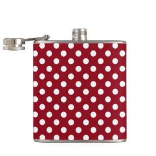 White Polka Dots on Crimson Red Hip Flask