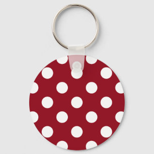 White Polka Dots on Crimson Red Keychain